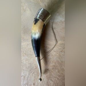 Vintage Bovine Drinking Horn with Chain Accent.